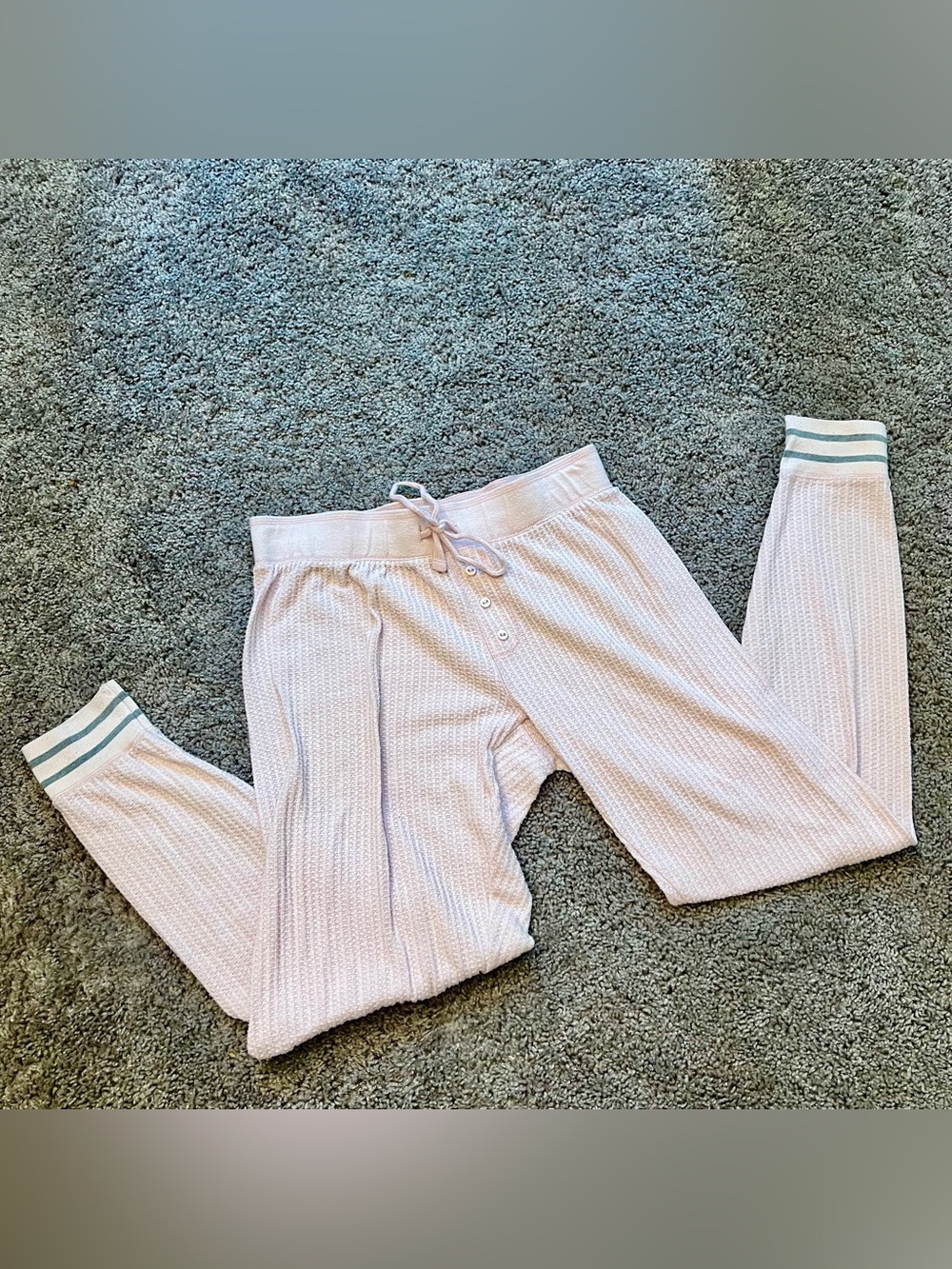 PJ Salvage Pink Waffle Knit Jogger Pajama Pants with Striped Cuffs